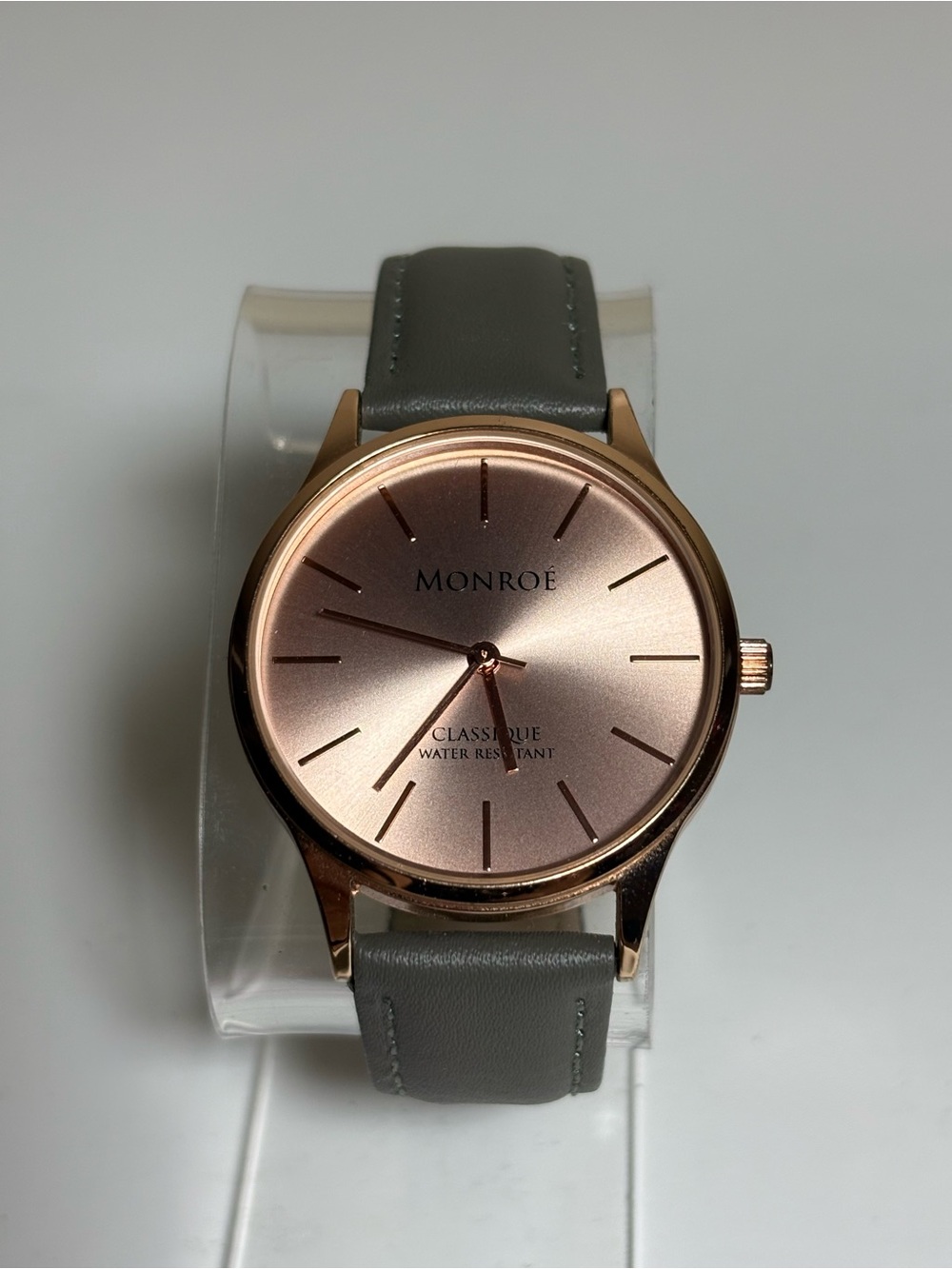 Monroe Classique Rose Gold Dial Watch with Gray Leather Strap